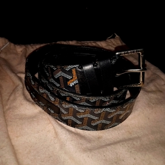 Goyard Mens Florida Belt 80cm Brown Black Goyardine Canvas Leather 5 Hole  Used